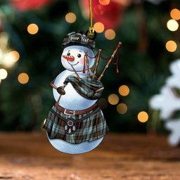 ScotsTee Shop Scottish Dunlop Weathered Clan Crest Tartan Ornament Snowman Bagpipe Personalized