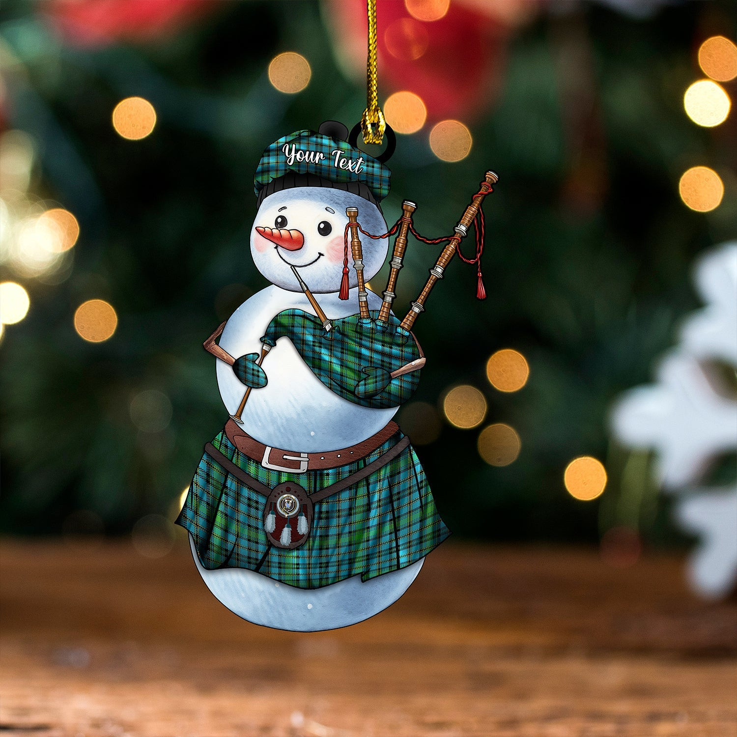 ScotsTee Shop Scottish Hope Vere Ancient Clan Crest Tartan Ornament Snowman Bagpipe Personalized