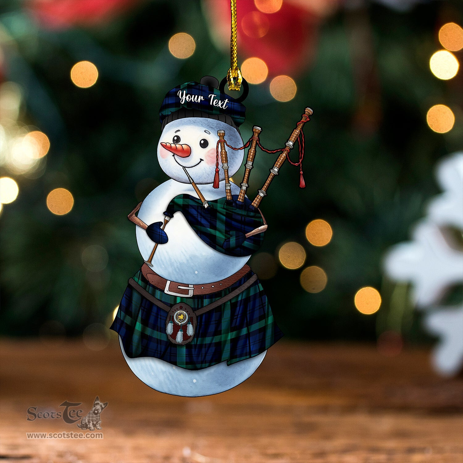 ScotsTee Shop Scottish Campbell of Glenlyon Modern 2 Clan Crest Tartan Ornament Snowman Bagpipe Personalized