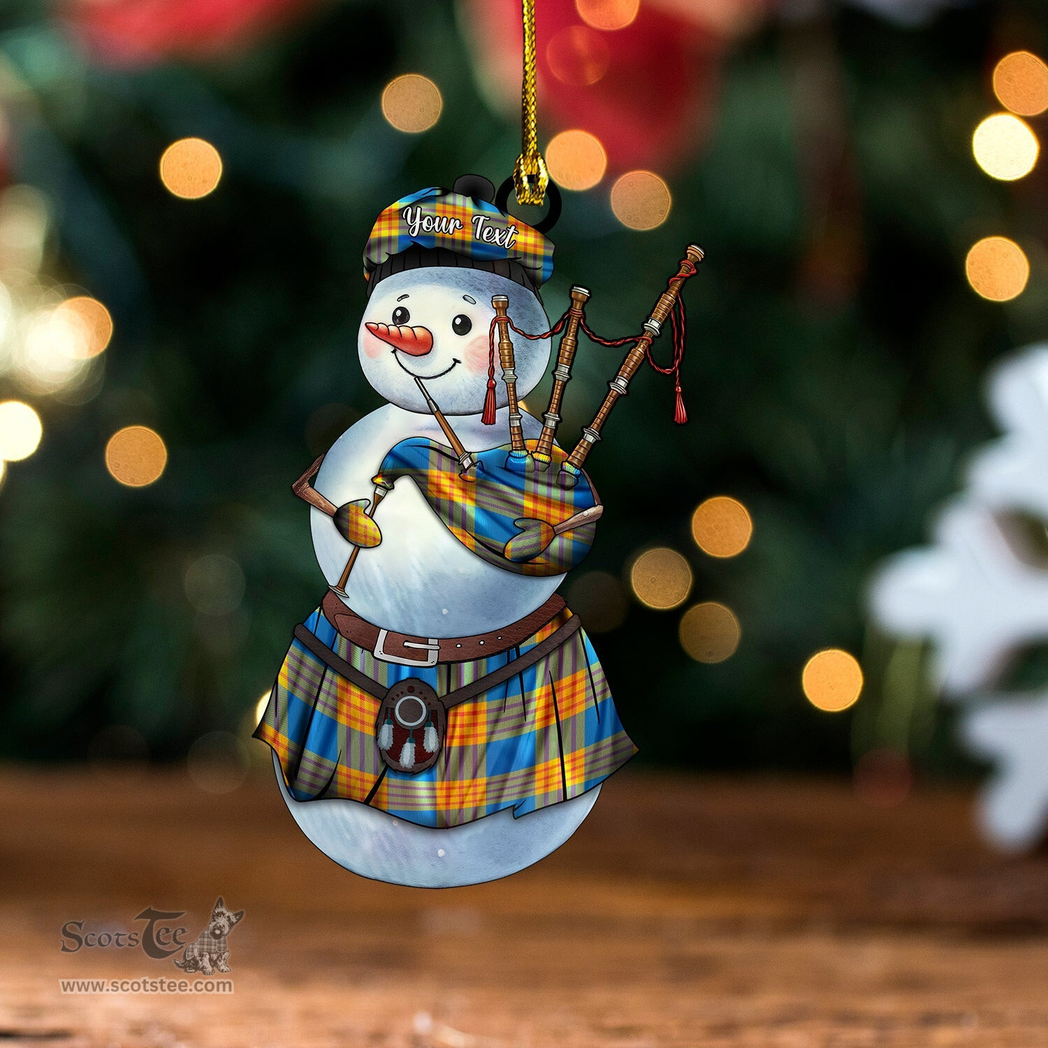 ScotsTee Shop Scottish Carlisle Ancient (Carlill Ancient) Tartan Ornament Snowman Bagpipe Personalized
