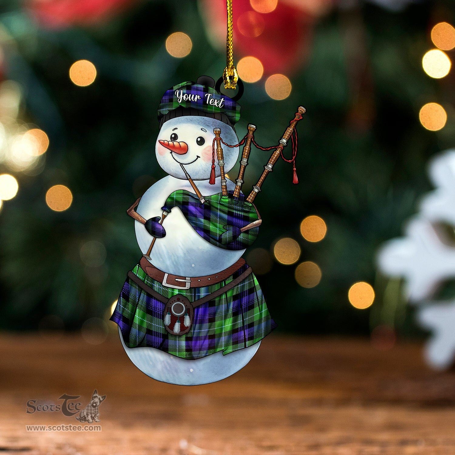ScotsTee Shop Scottish Cheape of Torosay Modern Tartan Ornament Snowman Bagpipe Personalized