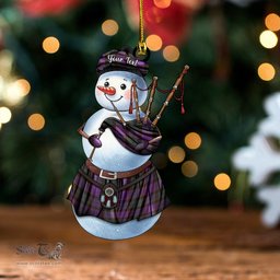 ScotsTee Shop Scottish Ferguson of Balquhidder Weathered Clan Crest Tartan Ornament Snowman Bagpipe Personalized
