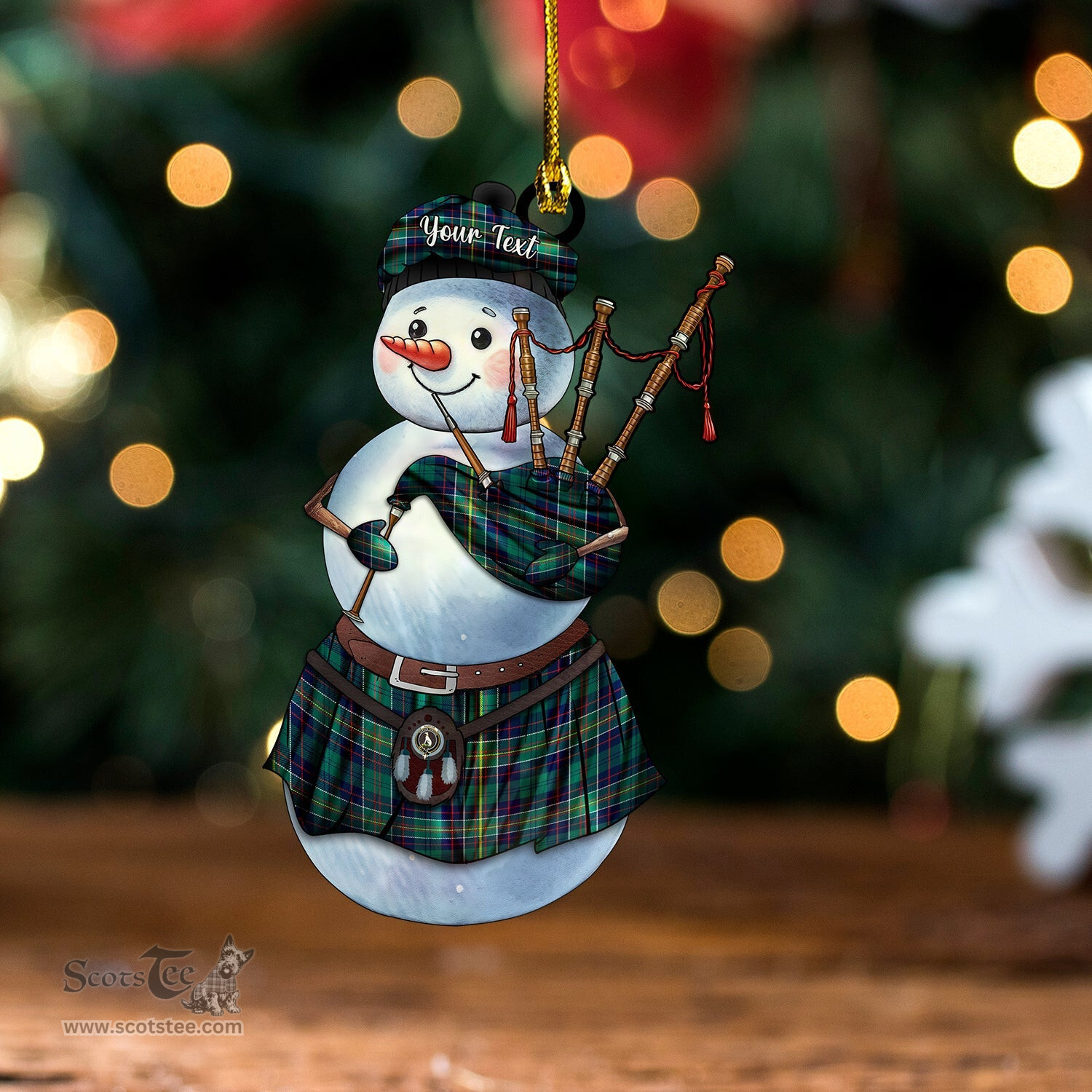 ScotsTee Shop Scottish Hunter of Hunterston (Galbraith of Hunterston) Modern Clan Crest Tartan Ornament Snowman Bagpipe Personalized