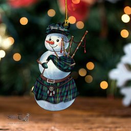 ScotsTee Shop Scottish Hunter of Hunterston (Galbraith of Hunterston) Modern Clan Crest Tartan Ornament Snowman Bagpipe Personalized