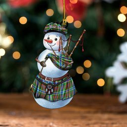 ScotsTee Shop Scottish Currie of Arran Modern Clan Crest Tartan Ornament Snowman Bagpipe Personalized