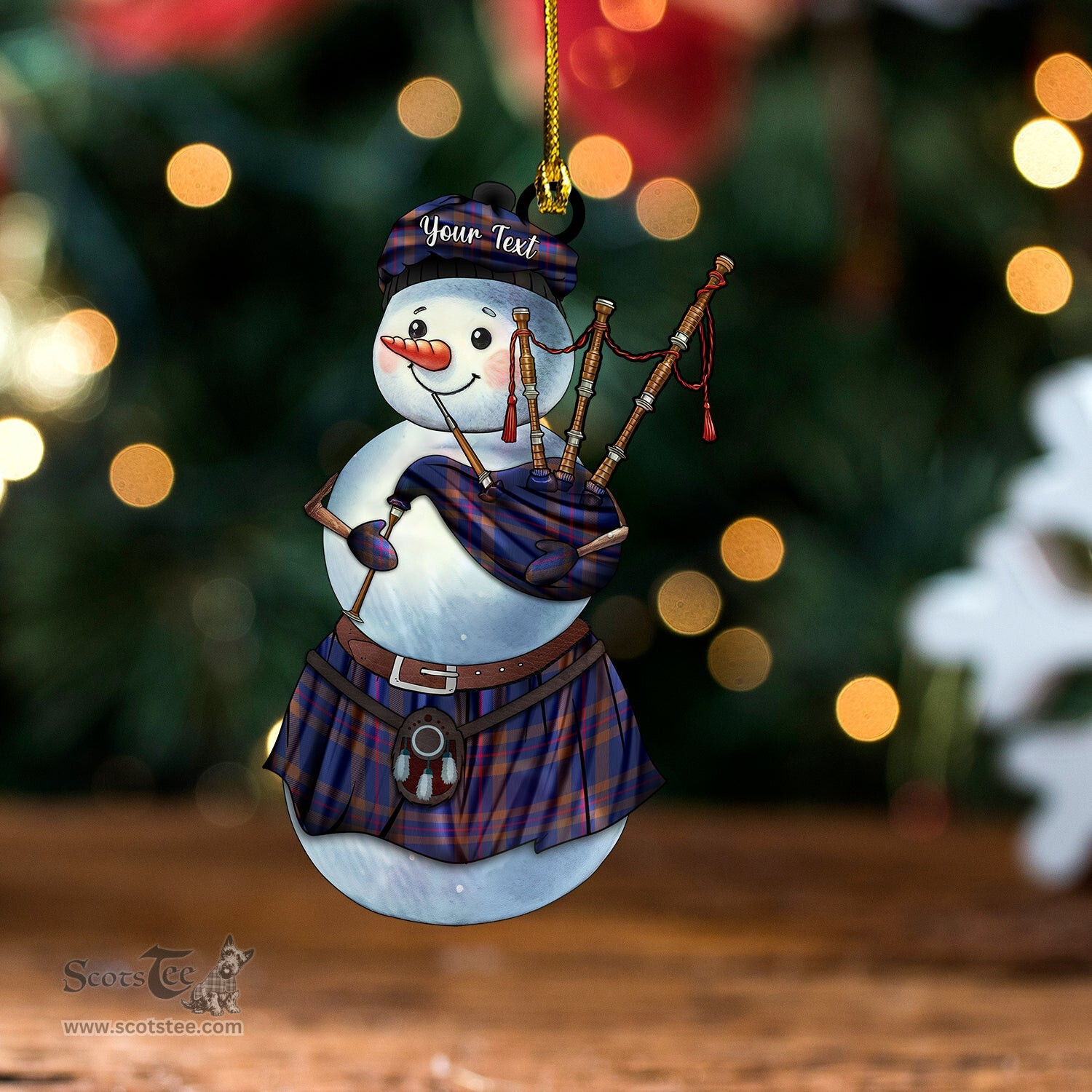 ScotsTee Shop Scottish Elliot (Ellot) (Clans Originaux) Modern Tartan Ornament Snowman Bagpipe Personalized
