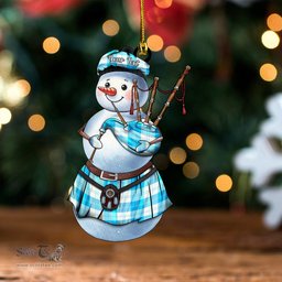 ScotsTee Shop Scottish Erskine Blue Clan Crest Tartan Ornament Snowman Bagpipe Personalized