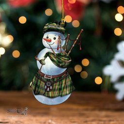 ScotsTee Shop Scottish Buchanan Hunting Ancient Tartan Ornament Snowman Bagpipe Personalized