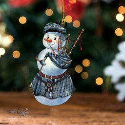 ScotsTee Shop Scottish Hebrides South Uist 01 Modern Tartan Ornament Snowman Bagpipe Personalized
