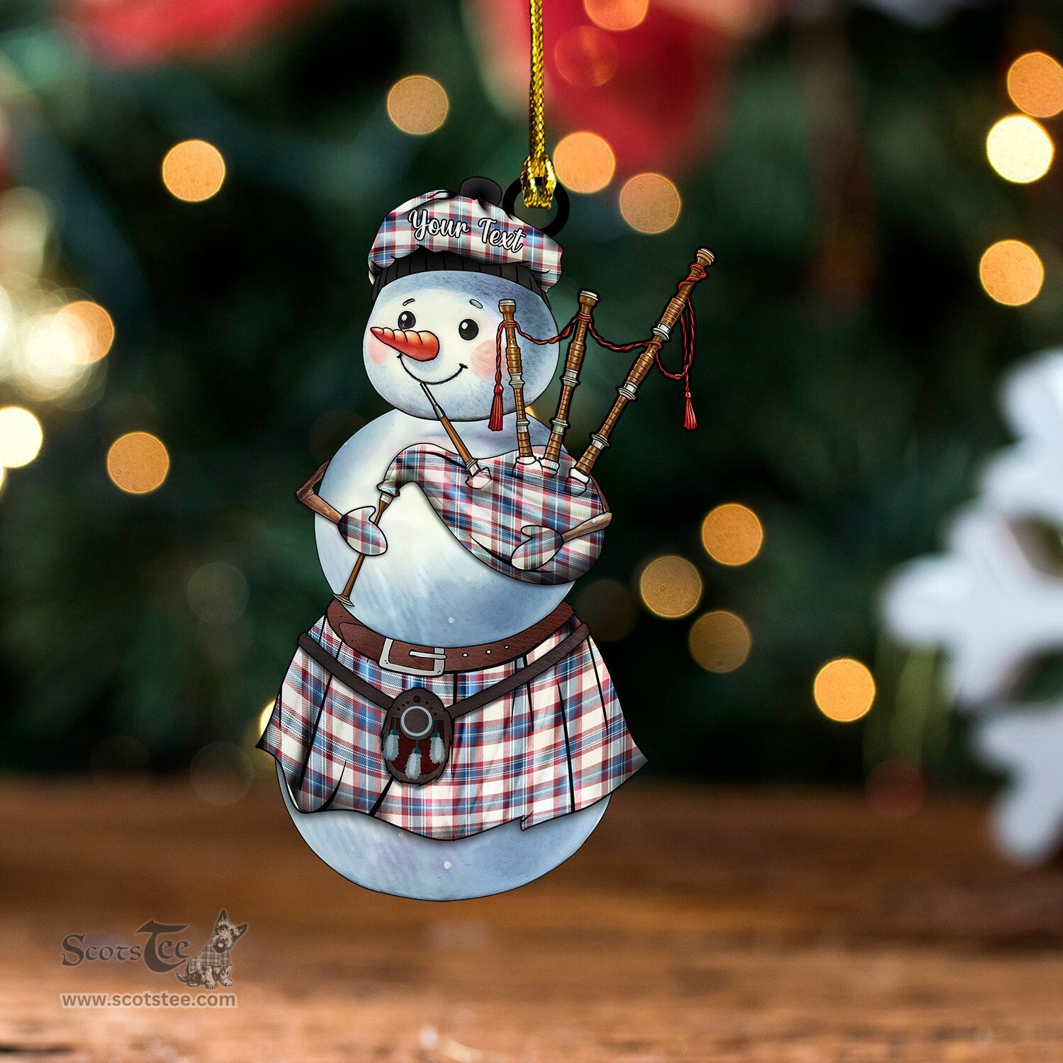 ScotsTee Shop Scottish Fraser Arisaid Wine Blue Ancient Tartan Ornament Snowman Bagpipe Personalized