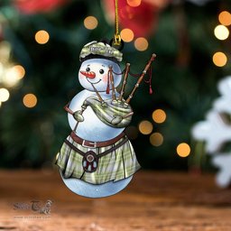 ScotsTee Shop Scottish Currie Weathered Clan Crest Tartan Ornament Snowman Bagpipe Personalized