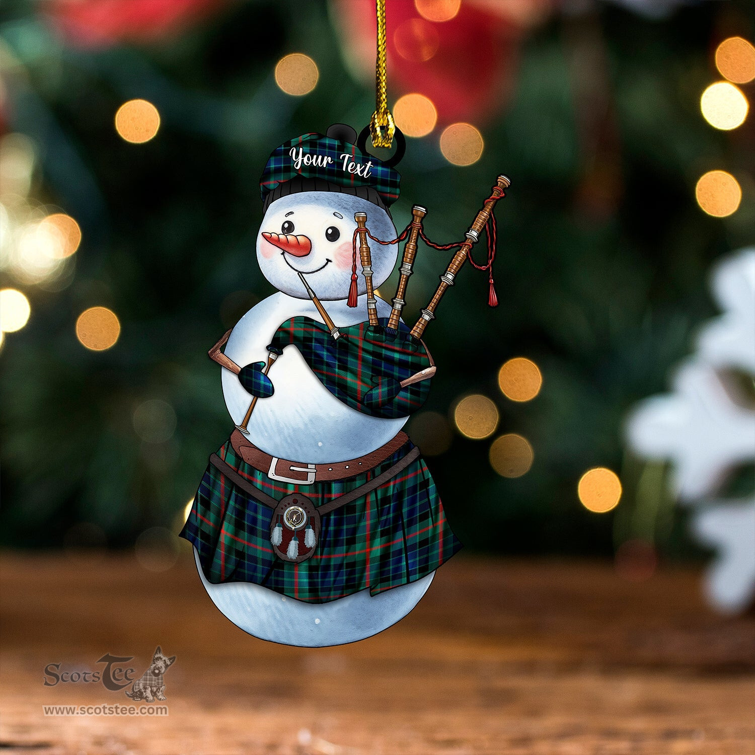 ScotsTee Shop Scottish Gunn Modern Clan Crest Tartan Ornament Snowman Bagpipe Personalized