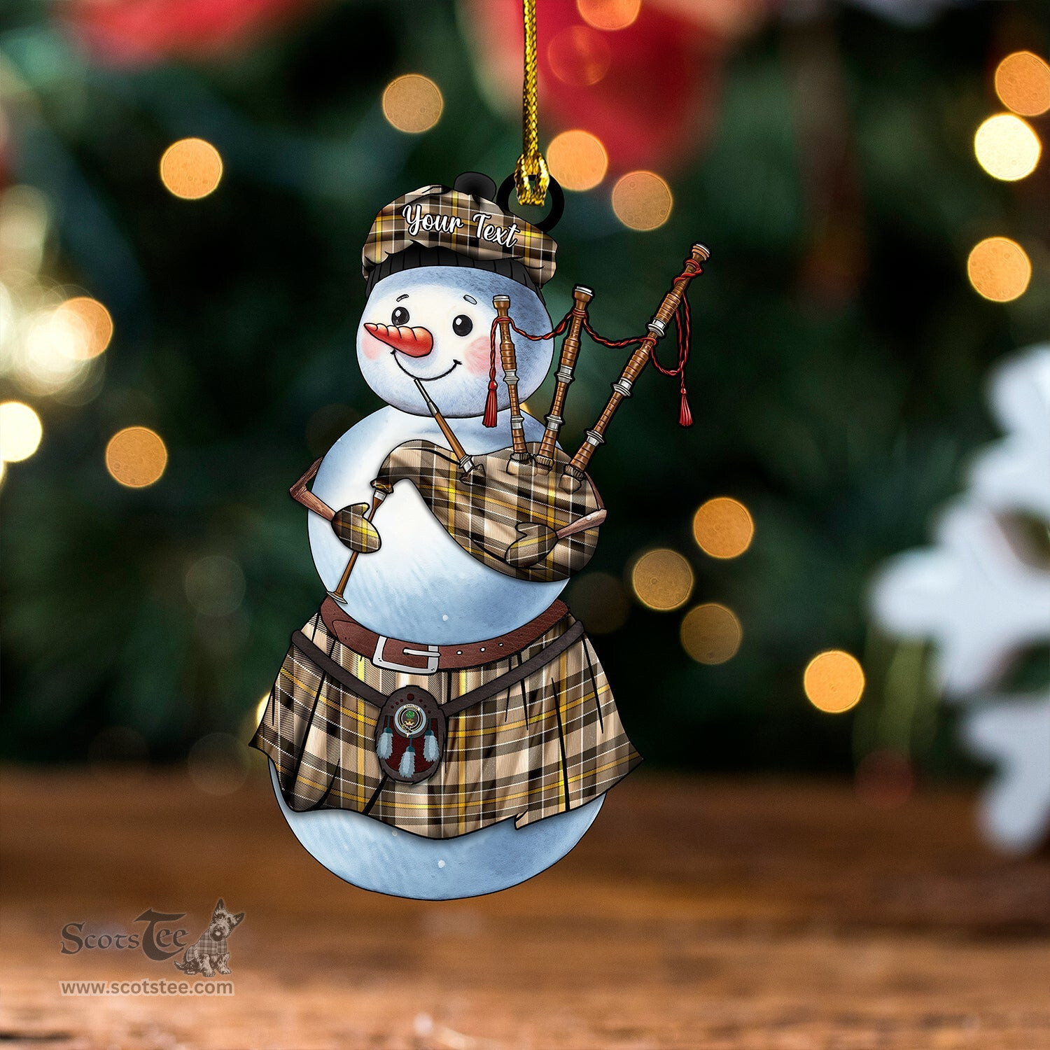 ScotsTee Shop Scottish Hamilton of Brandon Weathered Clan Crest Tartan Ornament Snowman Bagpipe Personalized