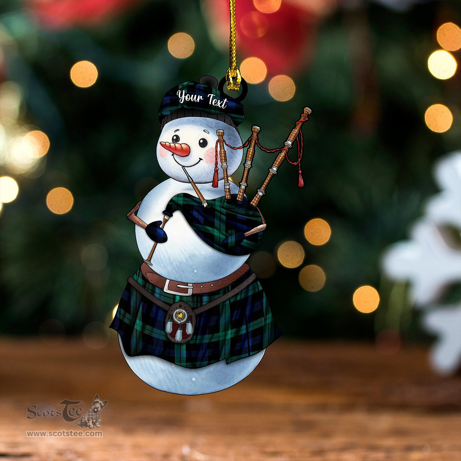 ScotsTee Shop Scottish Campbell of Lochawe Modern 2 Clan Crest Tartan Ornament Snowman Bagpipe Personalized