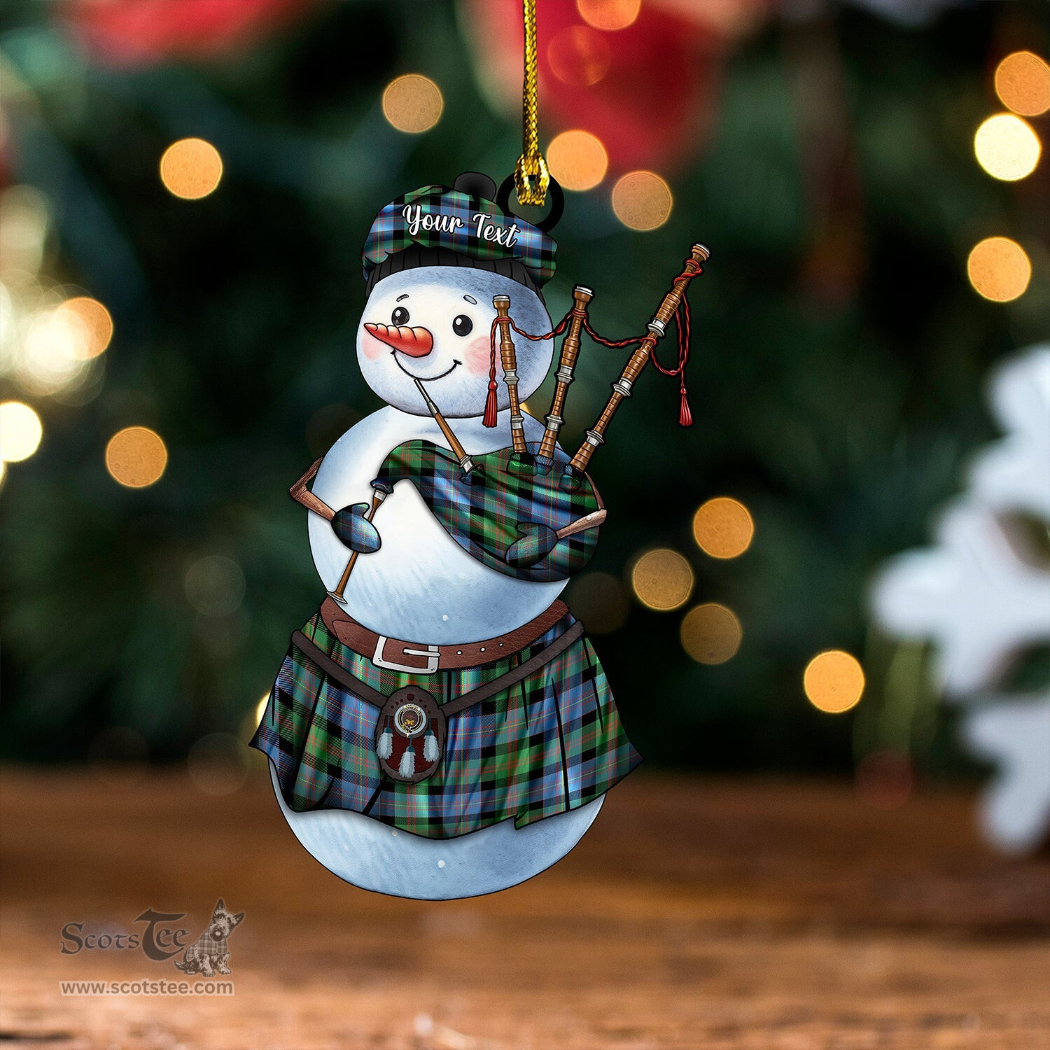ScotsTee Shop Scottish Cameron of Erracht #3 Ancient 2 Clan Crest Tartan Ornament Snowman Bagpipe Personalized