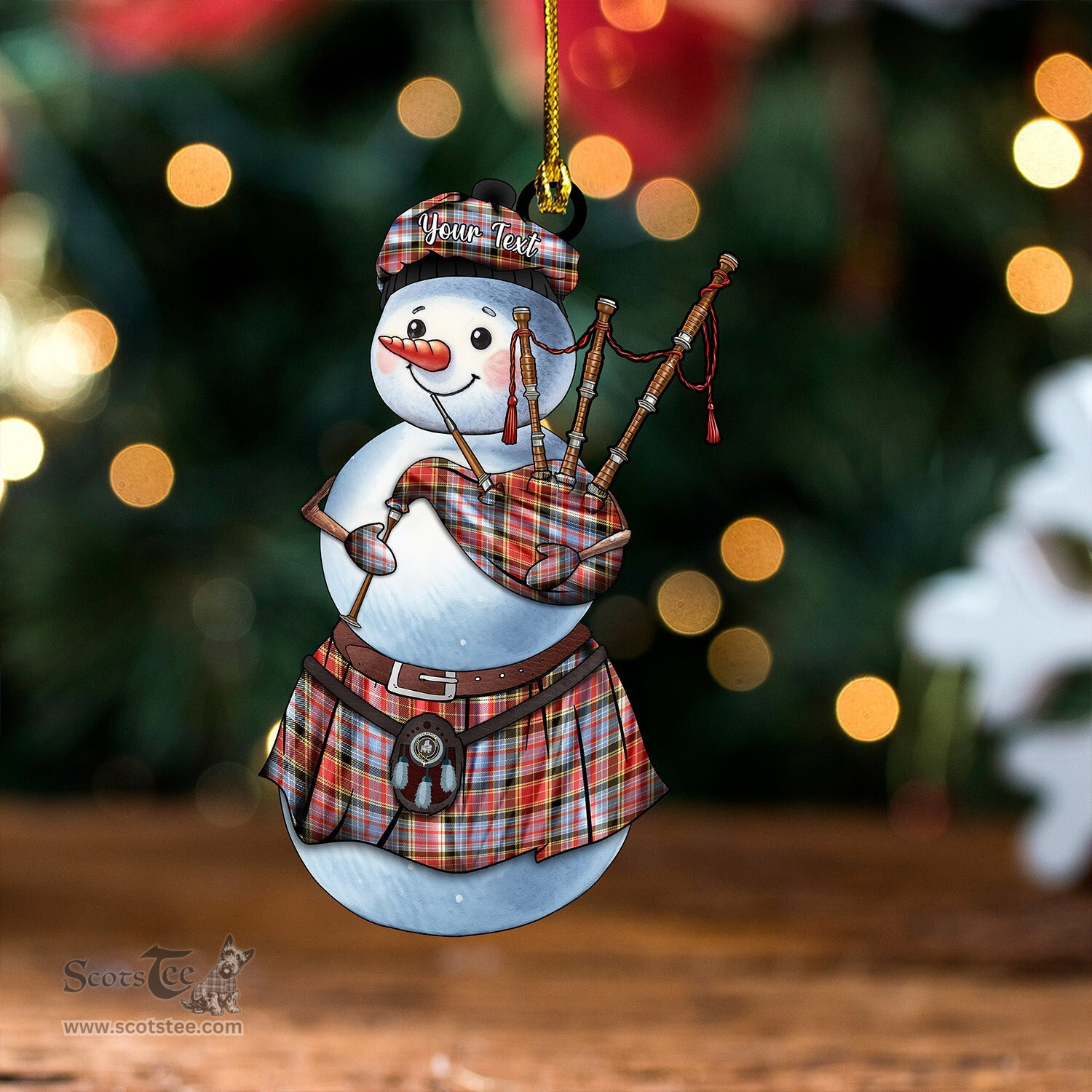 ScotsTee Shop Scottish Dalrymple of Castleton Weathered Clan Crest Tartan Ornament Snowman Bagpipe Personalized