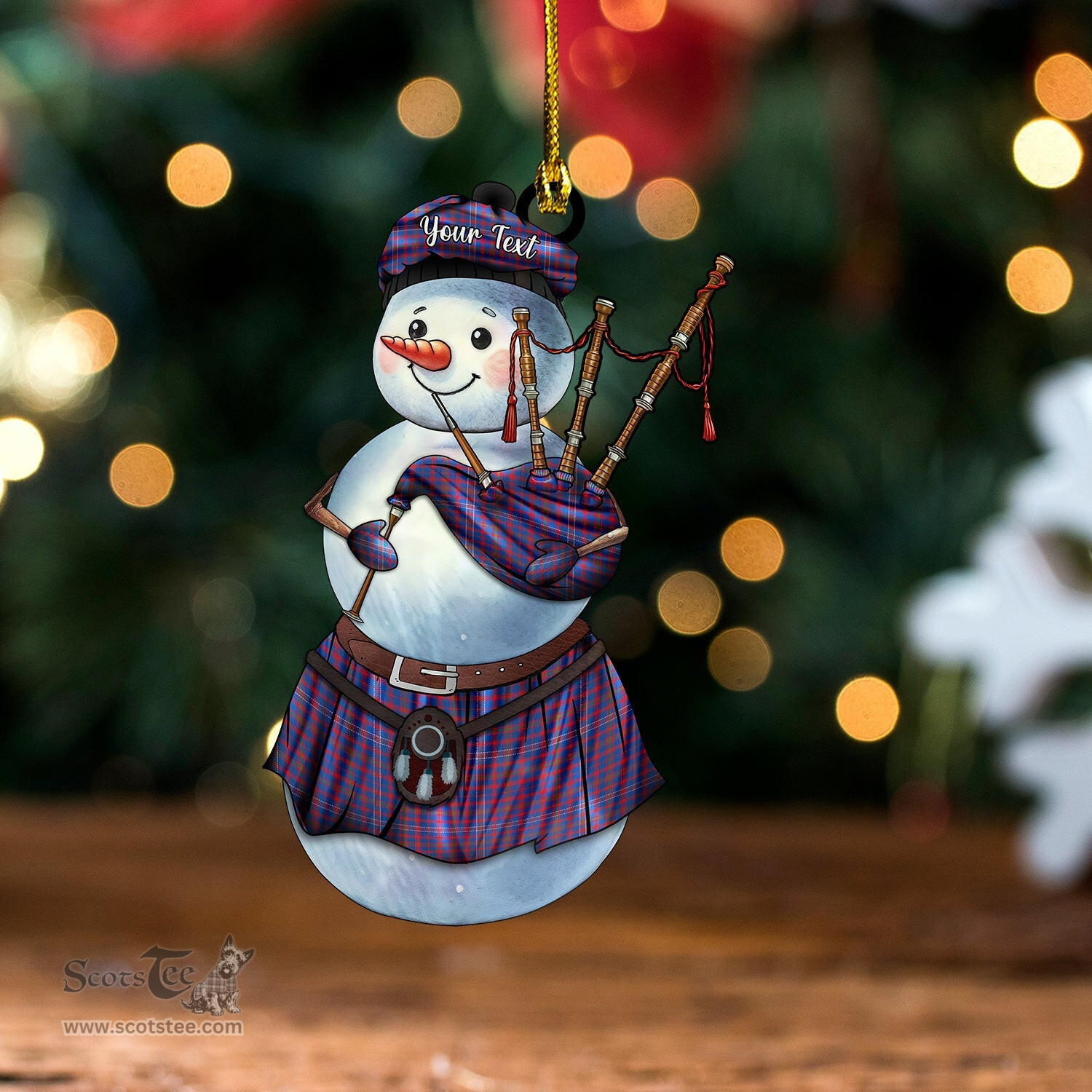 ScotsTee Shop Scottish Hebrides South Uist 03 Modern Tartan Ornament Snowman Bagpipe Personalized