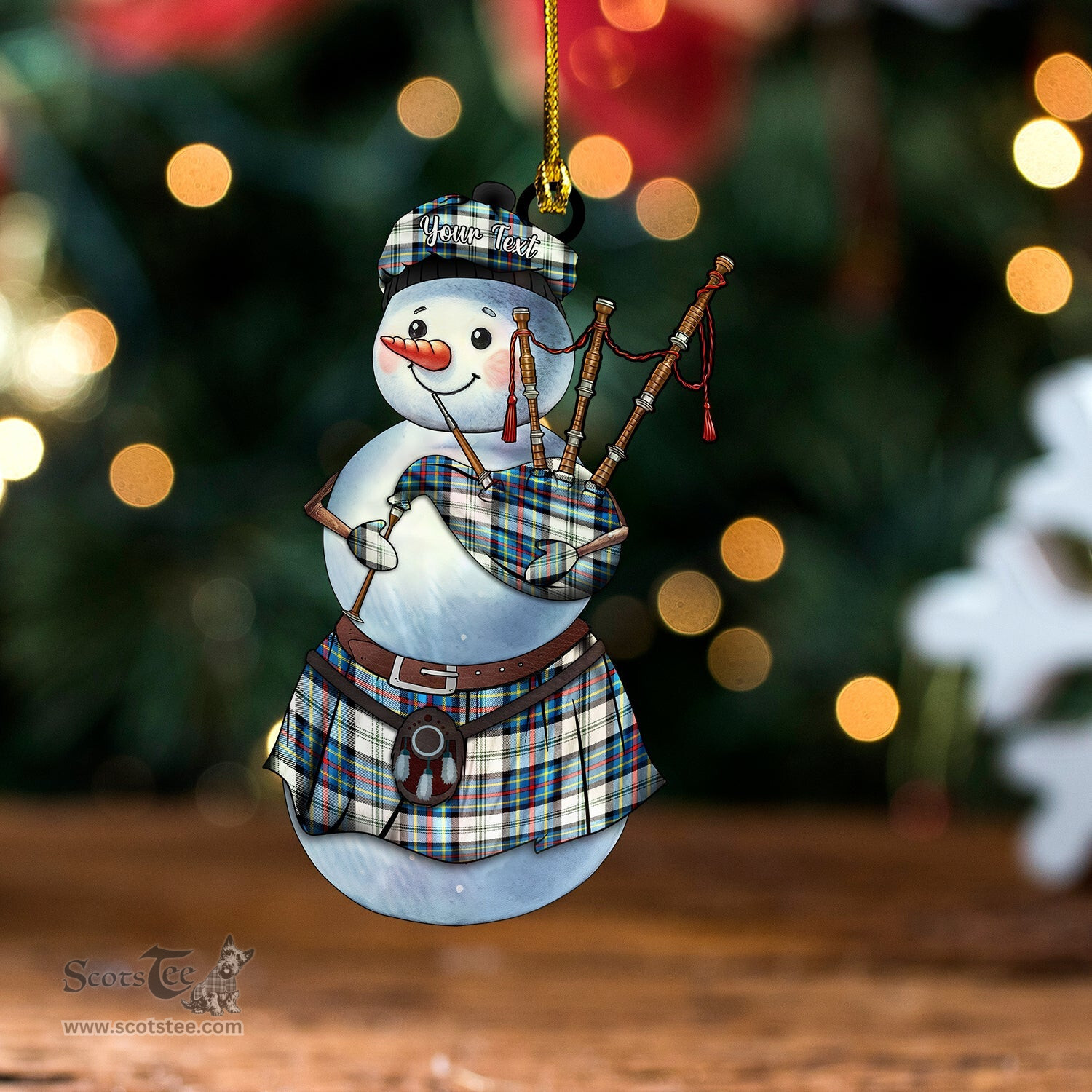 ScotsTee Shop Scottish Gillies Blue Dress Dance 1 Tartan Ornament Snowman Bagpipe Personalized