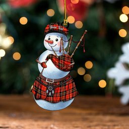 ScotsTee Shop Scottish Brodie Red Ancient Clan Crest Tartan Ornament Snowman Bagpipe Personalized