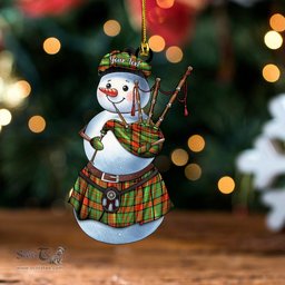 ScotsTee Shop Scottish Dalrymple of Castleton #2 Ancient Clan Crest Tartan Ornament Snowman Bagpipe Personalized