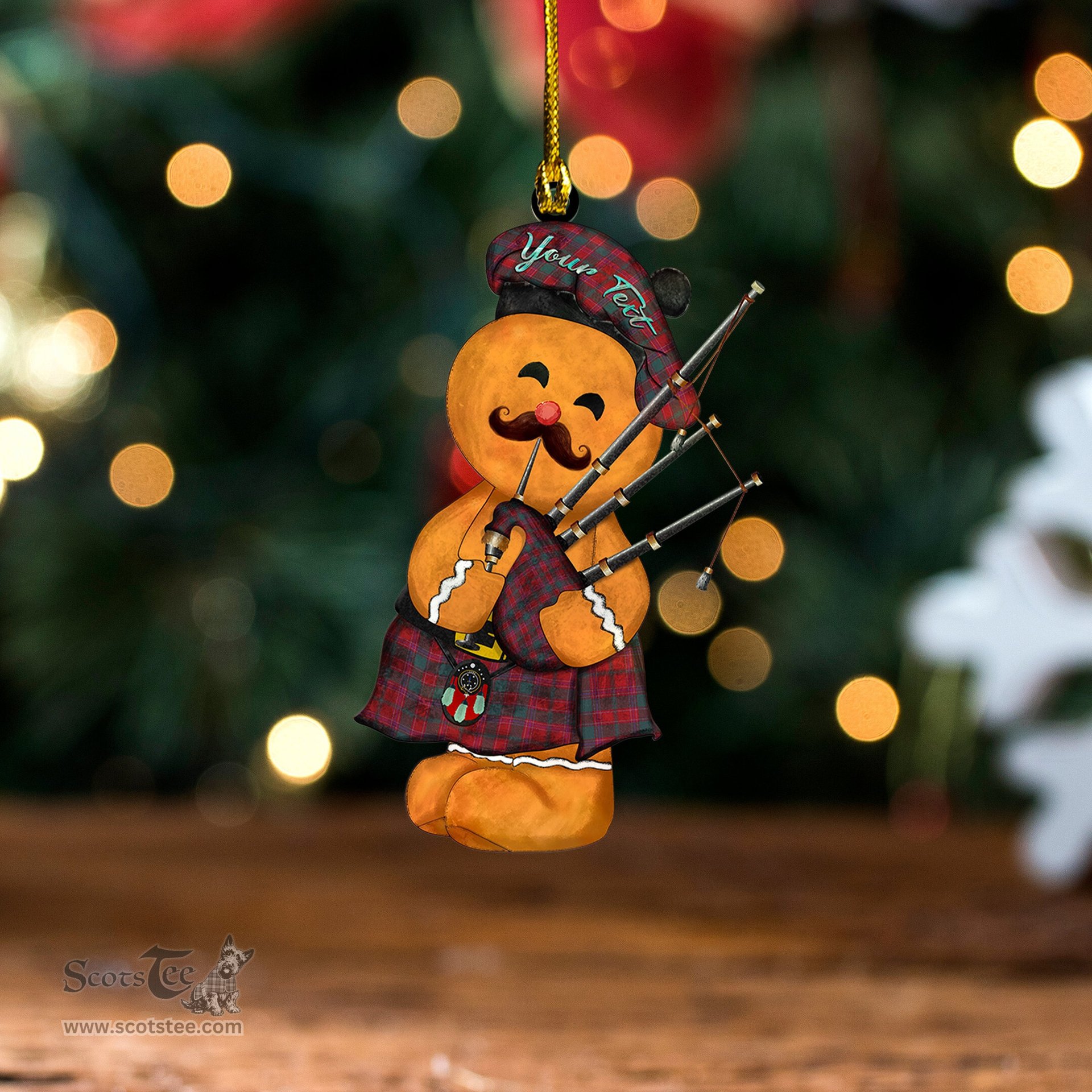 ScotsTee Shop Scottish Dalziel Weathered Clan Crest Tartan Ornament Gingerbread Bagpipe Personalized