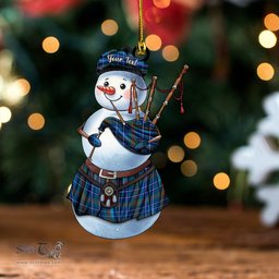ScotsTee Shop Scottish Edmonstone Modern Clan Crest Tartan Ornament Snowman Bagpipe Personalized