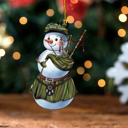 ScotsTee Shop Scottish Hall Ancient Clan Crest Tartan Ornament Snowman Bagpipe Personalized