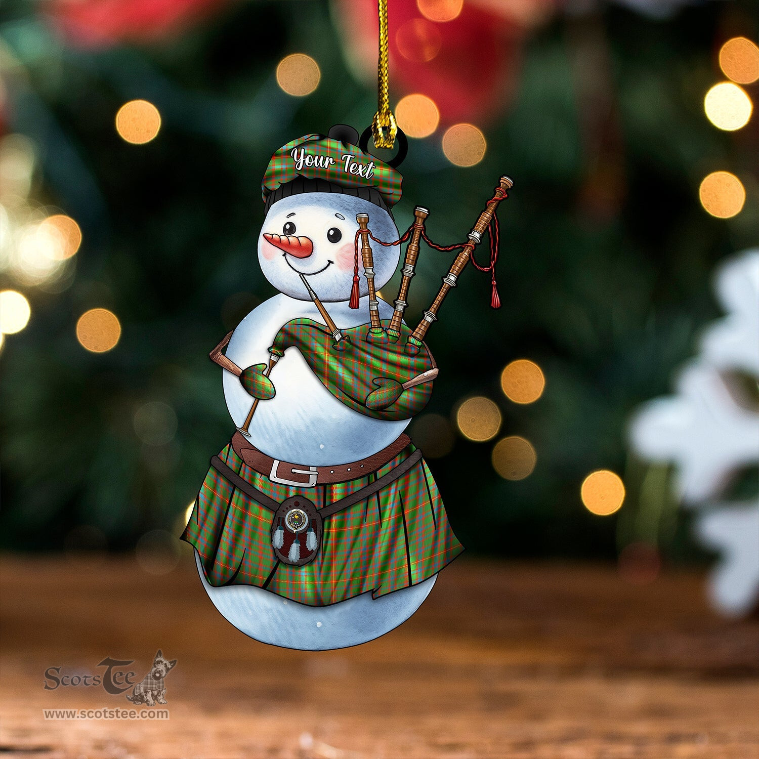 ScotsTee Shop Scottish Hall Ancient Clan Crest Tartan Ornament Snowman Bagpipe Personalized