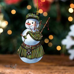 ScotsTee Shop Scottish Hall Ancient Clan Crest Tartan Ornament Snowman Bagpipe Personalized