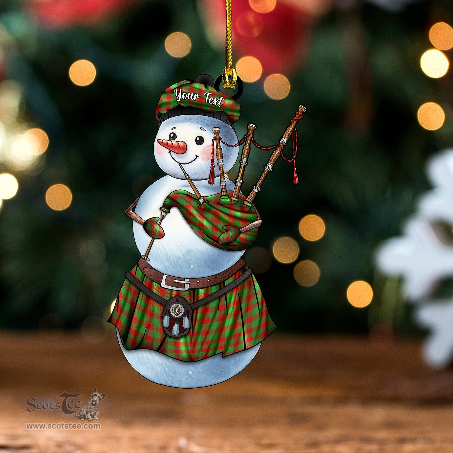 ScotsTee Shop Scottish Donachie Modern Clan Crest Tartan Ornament Snowman Bagpipe Personalized