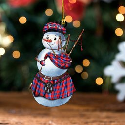 ScotsTee Shop Scottish Galloway Red Clan Crest Tartan Ornament Snowman Bagpipe Personalized