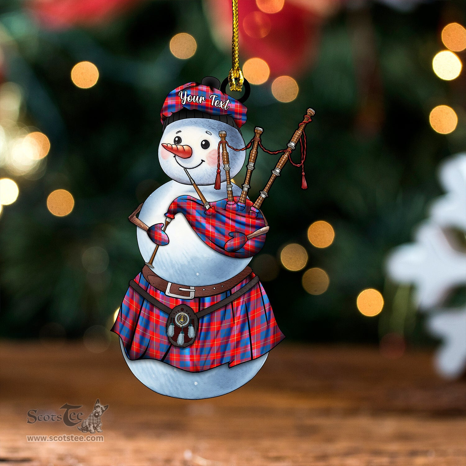 ScotsTee Shop Scottish Galloway Red Clan Crest Tartan Ornament Snowman Bagpipe Personalized