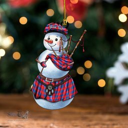 ScotsTee Shop Scottish Galloway Red Clan Crest Tartan Ornament Snowman Bagpipe Personalized