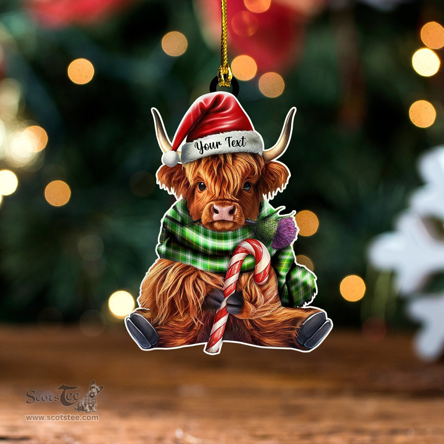 ScotsTee Shop Scottish Bryant Ancient Tartan Ornament Highland Cow And Thistle Personalized