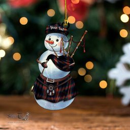 ScotsTee Shop Scottish Braveheart Warrior (Watt 2) Modern Tartan Ornament Snowman Bagpipe Personalized