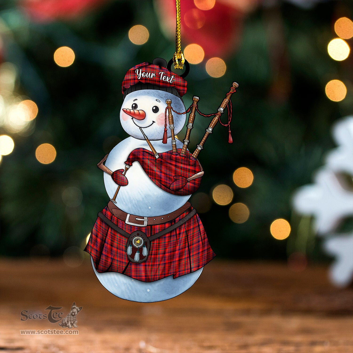 ScotsTee Shop Scottish Campbell of Loudon Plaid Modern 2 Clan Crest Tartan Ornament Snowman Bagpipe Personalized