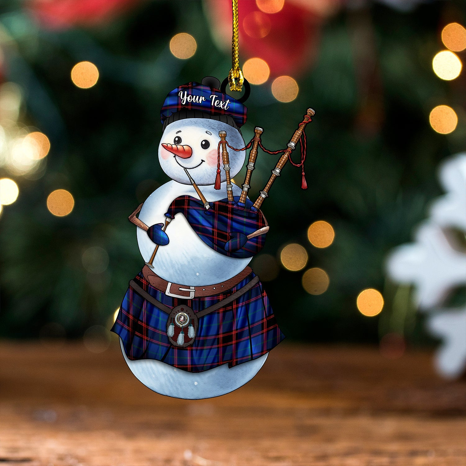 ScotsTee Shop Scottish Home Modern Clan Crest Tartan Ornament Snowman Bagpipe Personalized