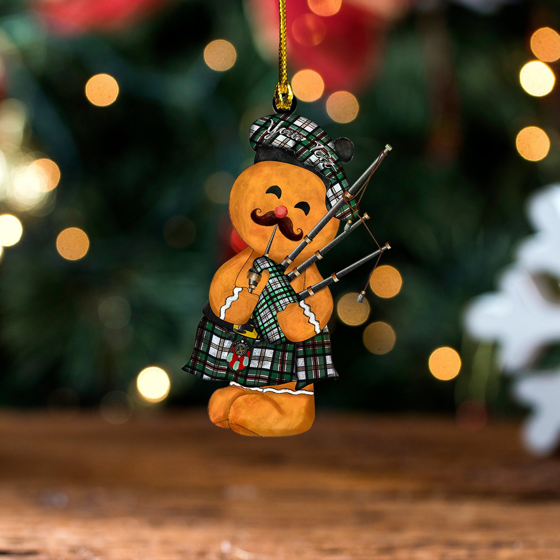 ScotsTee Shop Scottish Dinwoodie Ancient Clan Crest Tartan Ornament Gingerbread Bagpipe Personalized