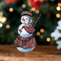 ScotsTee Shop Scottish Drummond Weathered Clan Crest Tartan Ornament Snowman Bagpipe Personalized