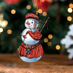 ScotsTee Shop Scottish Grant Weathered Clan Crest Tartan Ornament Snowman Bagpipe Personalized