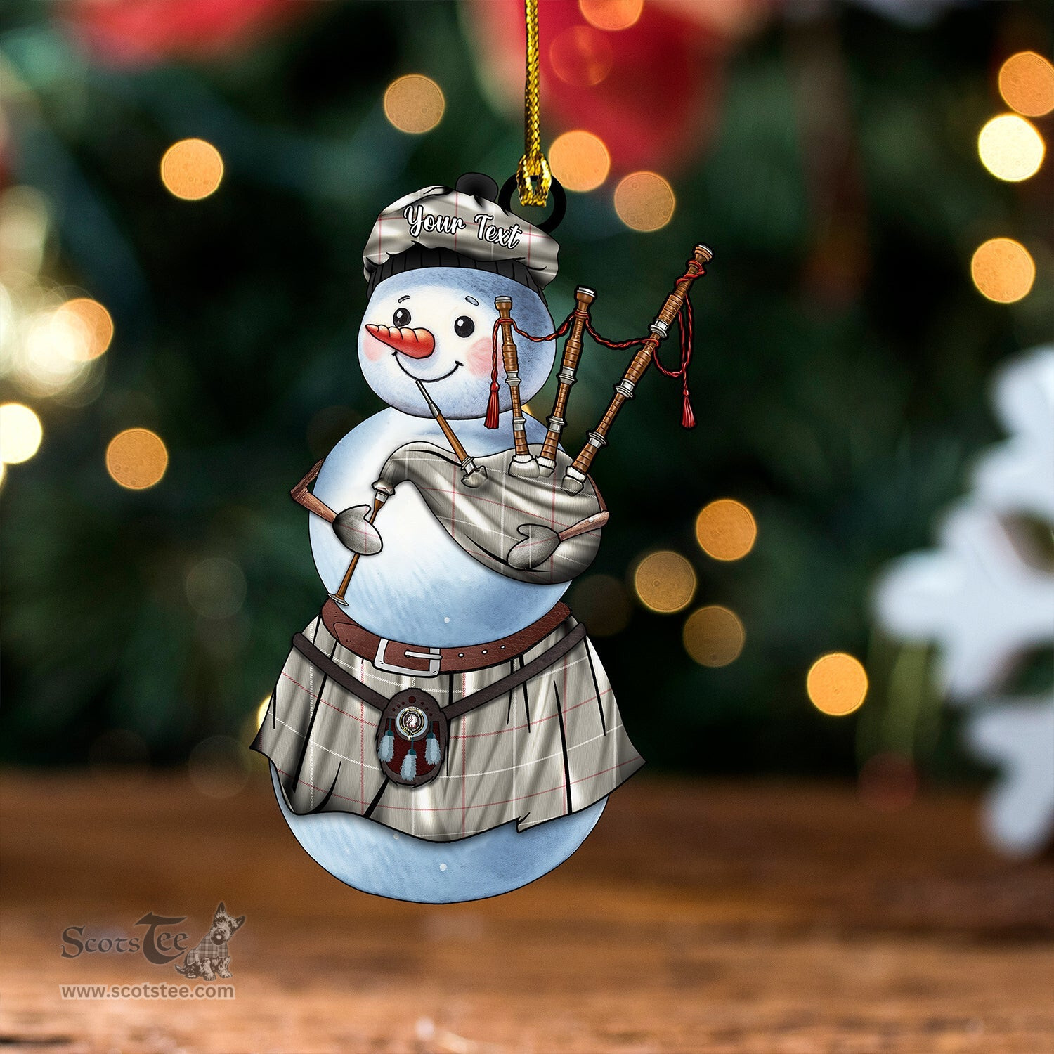 ScotsTee Shop Scottish Dunbar of Pitgaveny Weathered Clan Crest Tartan Ornament Snowman Bagpipe Personalized