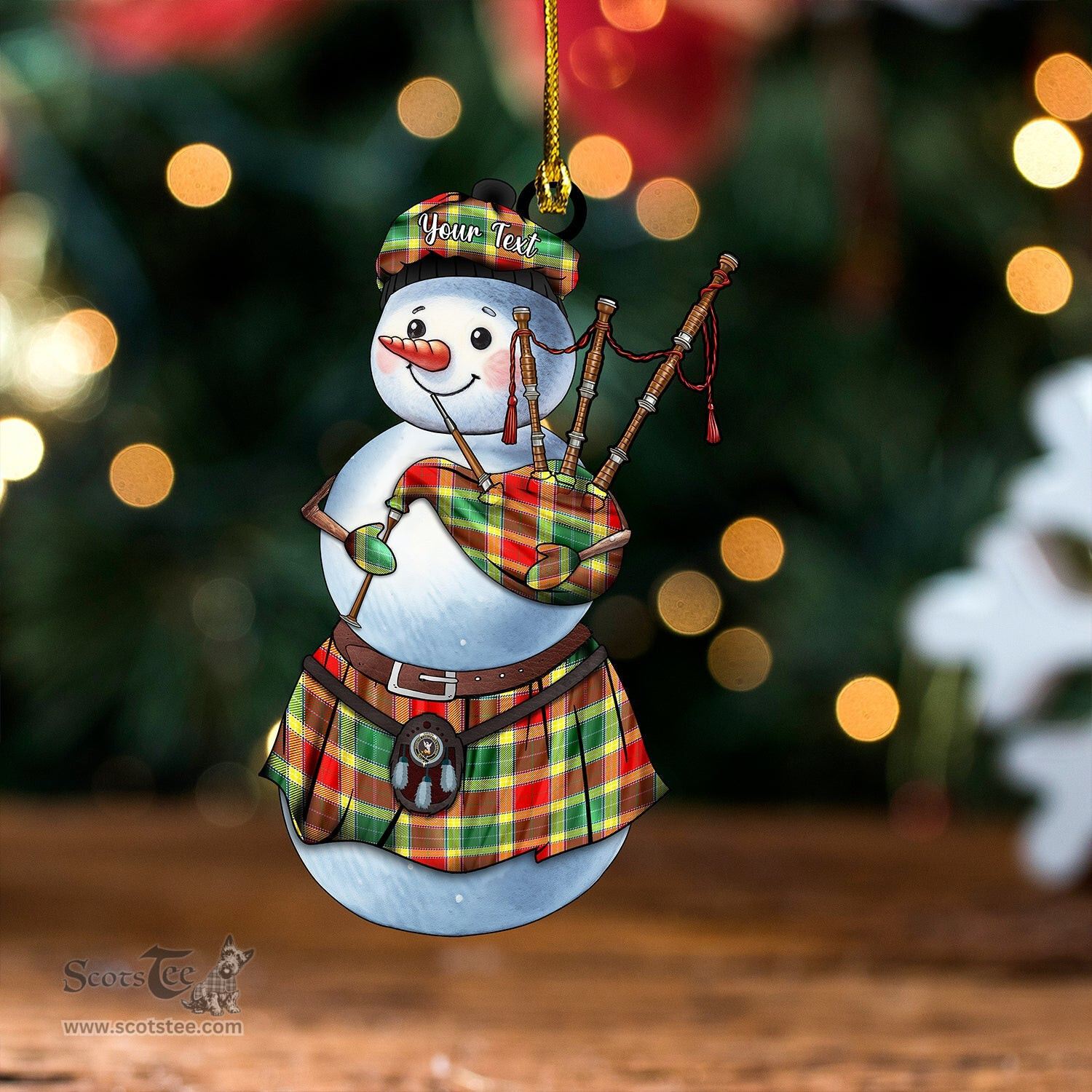 ScotsTee Shop Scottish Gibson (Gibbs) Modern Clan Crest Tartan Ornament Snowman Bagpipe Personalized