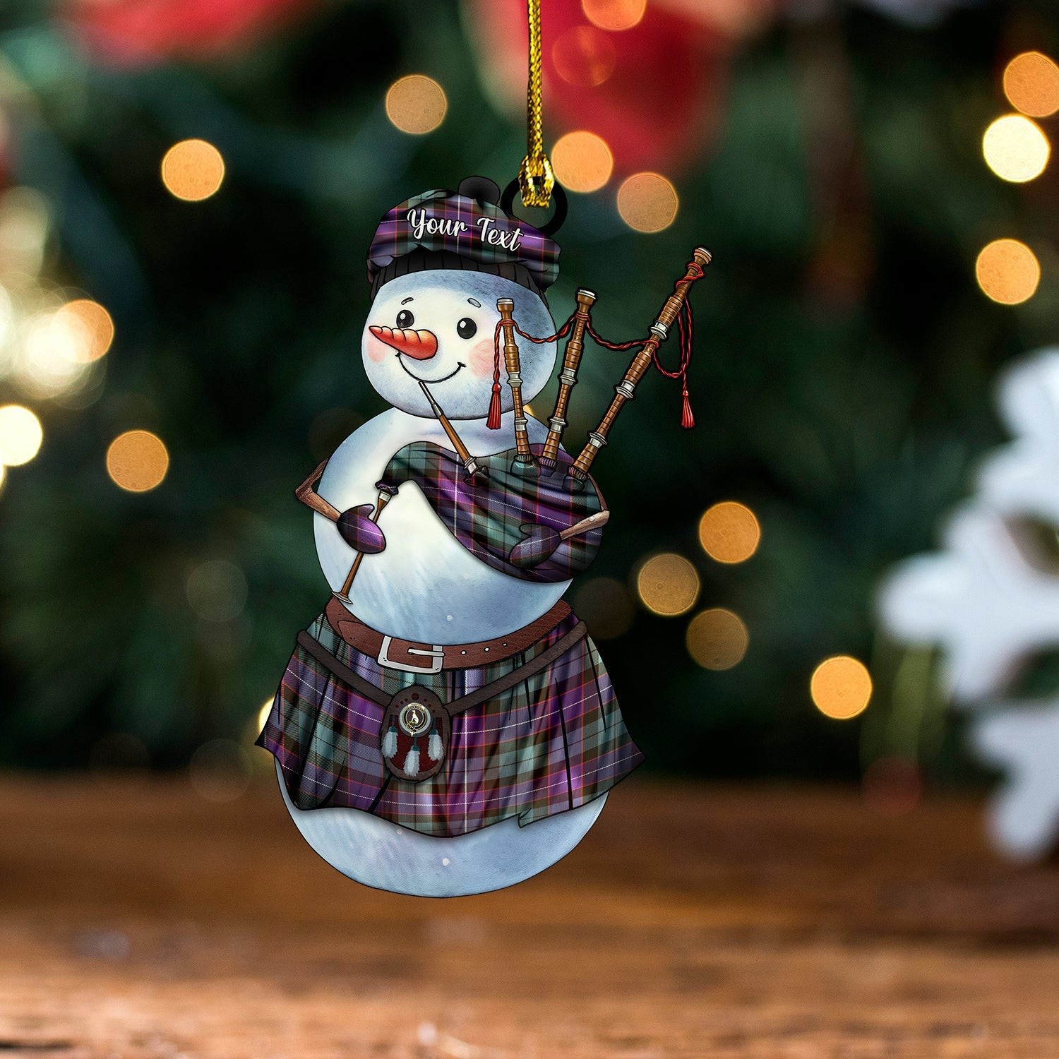 ScotsTee Shop Scottish Hunter Weathered Clan Crest Tartan Ornament Snowman Bagpipe Personalized
