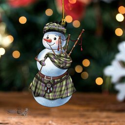 ScotsTee Shop Scottish Henderson (MacKendrick) Weathered Clan Crest Tartan Ornament Snowman Bagpipe Personalized