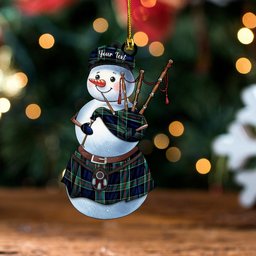 ScotsTee Shop Scottish Colquhoun (Cowans) Modern Clan Crest Tartan Ornament Snowman Bagpipe Personalized