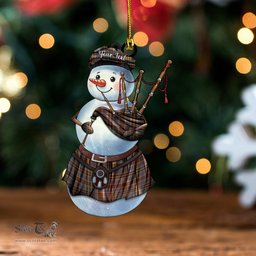 ScotsTee Shop Scottish Fraser Hunting  2 Modern Tartan Ornament Snowman Bagpipe Personalized