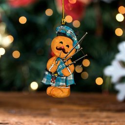 ScotsTee Shop Scottish Erskine Blue Clan Crest Tartan Ornament Gingerbread Bagpipe Personalized