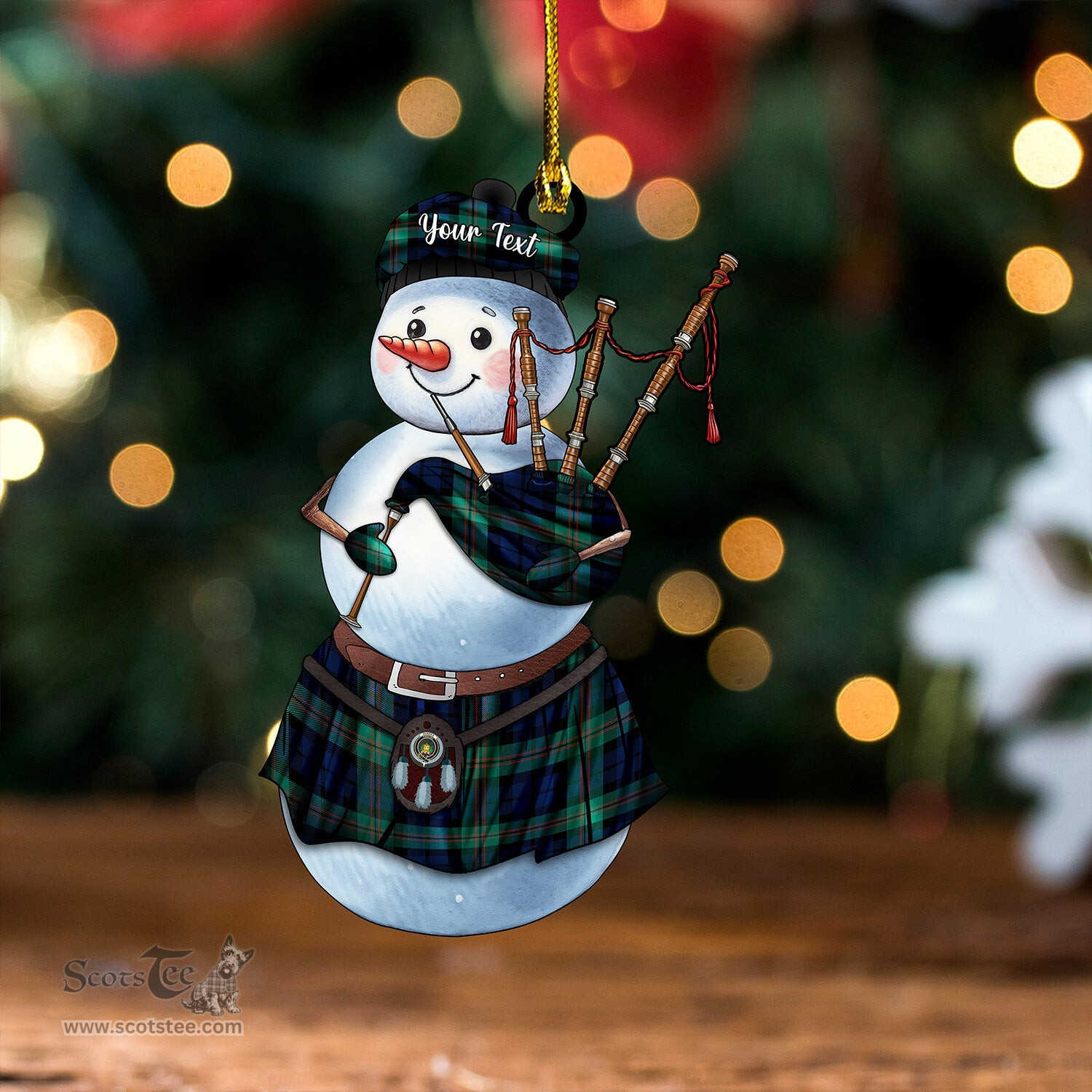 ScotsTee Shop Scottish Dundas Modern Clan Crest Tartan Ornament Snowman Bagpipe Personalized