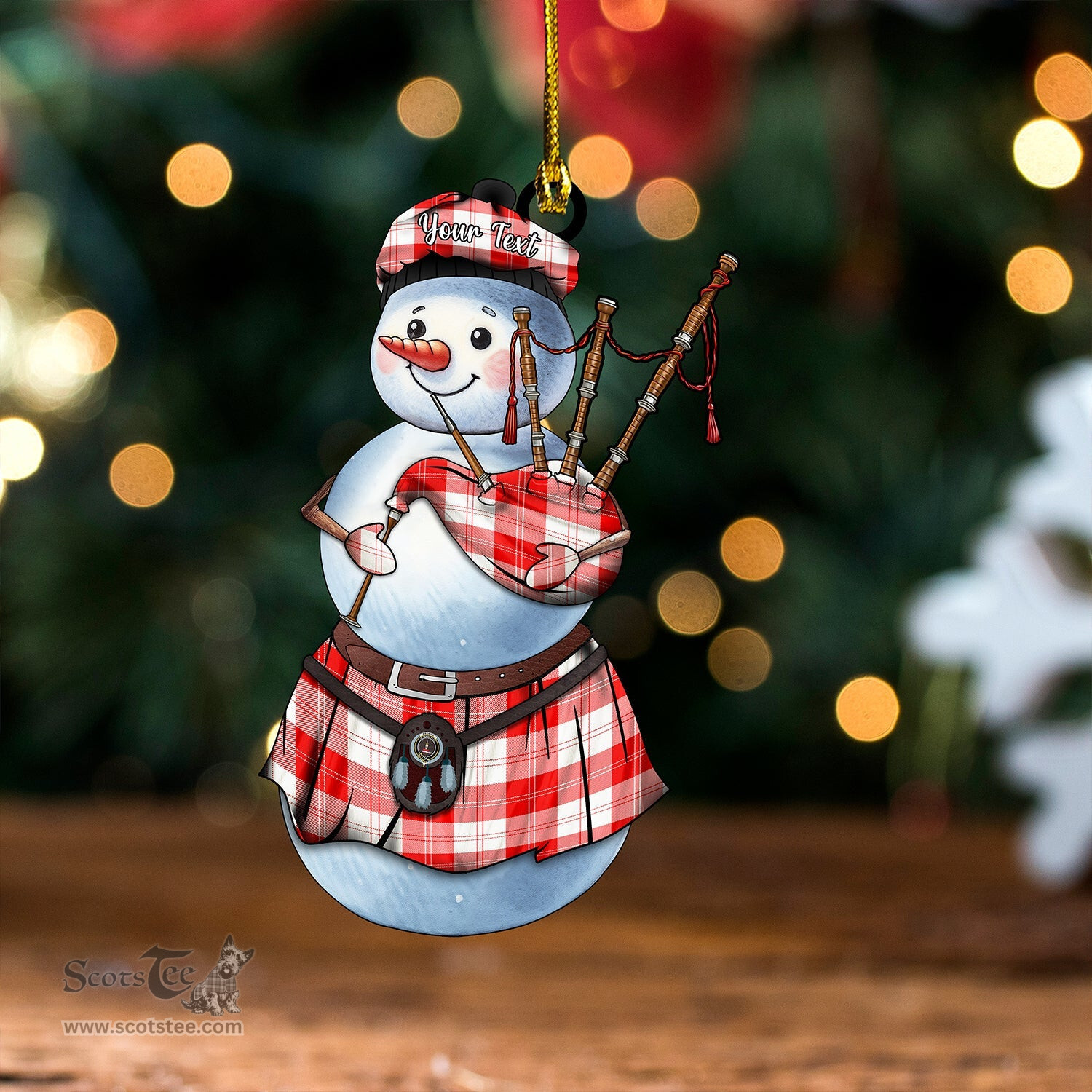 ScotsTee Shop Scottish Erskine Red Clan Crest Tartan Ornament Snowman Bagpipe Personalized