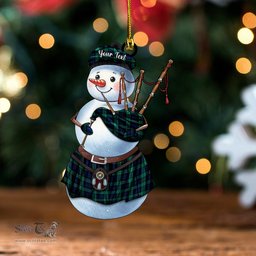ScotsTee Shop Scottish Campbell Modern 2 Clan Crest Tartan Ornament Snowman Bagpipe Personalized